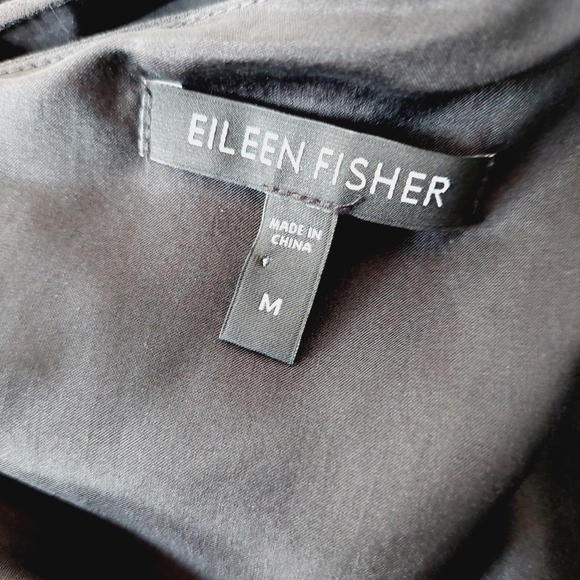 Eileen Fisher 100% Silk Georgette Crepe Asymmetrical Neck Sleeveless Dress - Picture 7 of 9